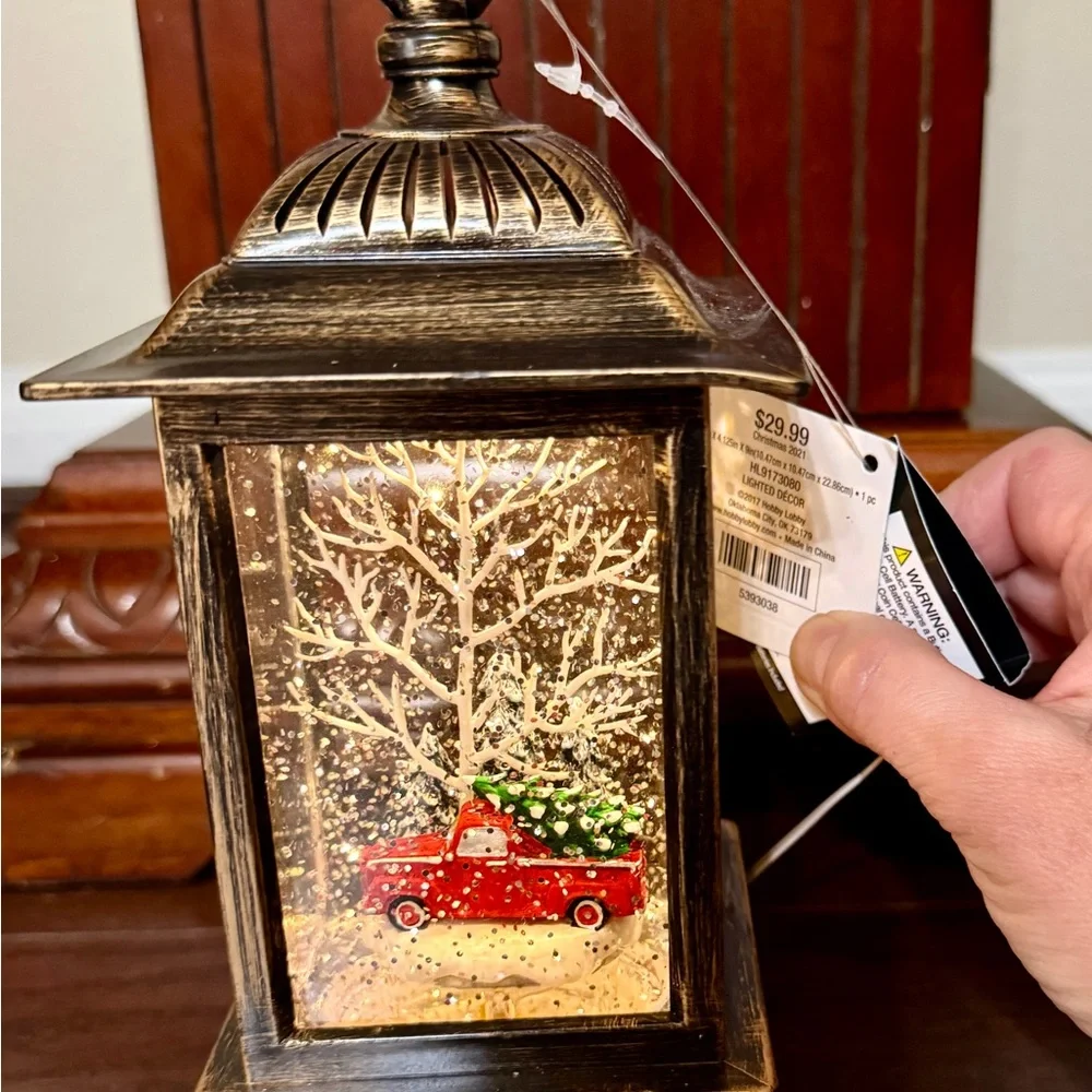Vintage Bronze Lantern with Snow Globe Scene